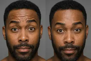 Male Forehead Before and After Botox Treatment Stock Photo