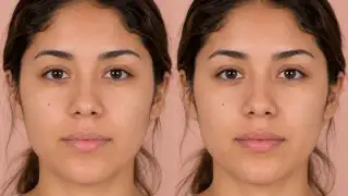 Lip Filler Before and After Results Clinical Portrait Stock Photo