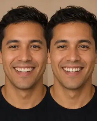 Before And After Canine Reshaping Dental Procedure Stock Photo