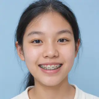 Teenager Smiling With Metal Dental Braces - Orthodontic Treatment Photo