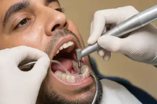 Molar Dental Implant Surgery Using Surgical Guide - Clinical Dentistry Stock Photo