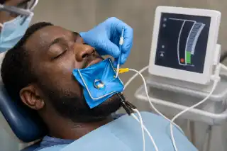 Dentist Using Electronic Apex Locator During Root Canal Treatment - Clinical Photo