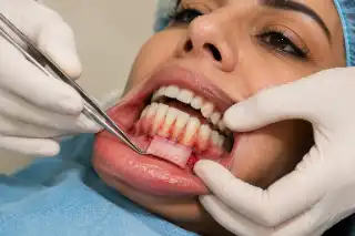 Periodontist Performing Gum Graft Surgery with Sutures - Clinical Photo